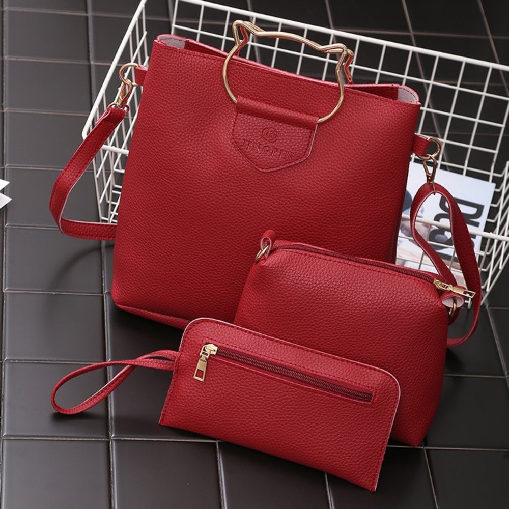 Set of 3 Purses, Red Leather Purse Set